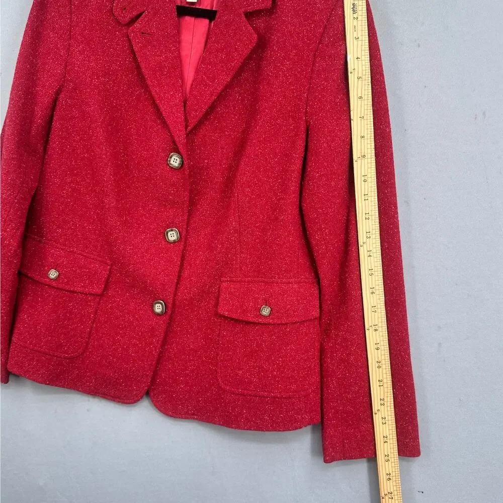 VTG LL Bean Wool Blazer Lg Preppy Jacket Red Tailored Academia Classic Old Money